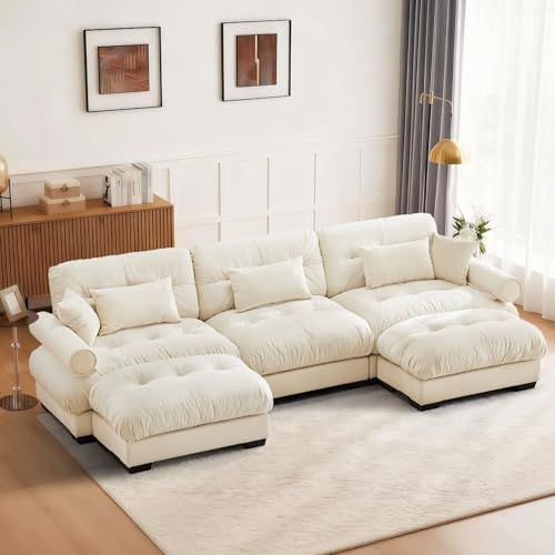 Image of SoarFlash Sectional Sofa Couch, U Shaped Modern Sofa with Solid Wood Legs, Couches Sofas for Living Room Apartment, Comfortable Small Couches for Apartment, Beige