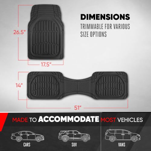 Image of Motor Trend FlexTough LITE Rubber Car Mats Full Set - All Weather Floor Mats for Cars & SUVs - Automotive Waterproof Black Car Floor Mats for Cars Interior Accessories Universal Trim-to-Fit