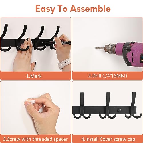 Optish Coat Rack Wall Mount, 2 Pack Coat Hooks Wall Mount, Wall Hooks for Hanging, Hat Rack for Wall with 15 Hooks for Entryway and Bedroom by Optish - Image 5