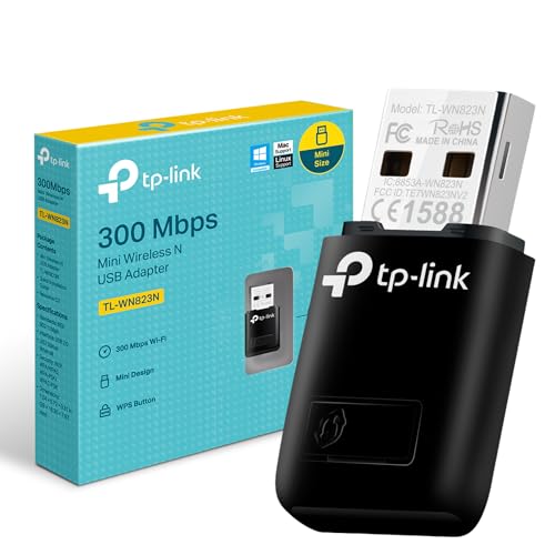 TP-Link TL-WN823N Adattatore USB Scheda di Rete, Wireless 300Mbps, 2.4Ghz, Porta USB 2.0, WPS, Windows 11/10/8.1/8/7/XP, Mac OS 10.15 e precedenti, Linux N300
