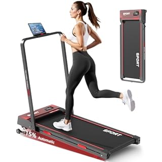 Tapis de Course, Tapis de Course Pliable 4 en 1 avec Inclinaison réglable électriquement 15％, 1 à 12 km/h, écran LED, Support pour iPad/téléphone Portable.