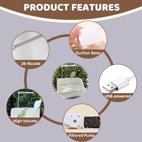 Image of Automatic Bird Bath with Pump, Large Indoor Bird Shower Fountain with Running Water, USB Bird Bathtub for Parakeet, Cockatiel, Conure, Budgie, Lovebird, African Grey, Amazon Parrot