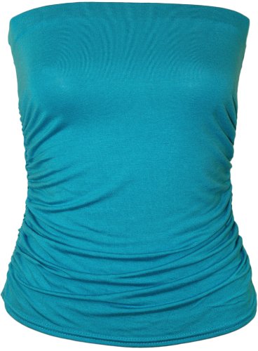 WearAll - Uni Bustier Bandeau Top ruché sans Bretelles - Hauts - Femmes - Turquoise - 36-38