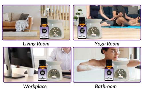 Image of Earth N Pure Ceramic Aroma White Diffuser Burner with 10Ml Sleep Easy Essential Oil Blend & 2 Pcs Candles Strong & Long-Lasting Fragrance | Perfect for Gift Set