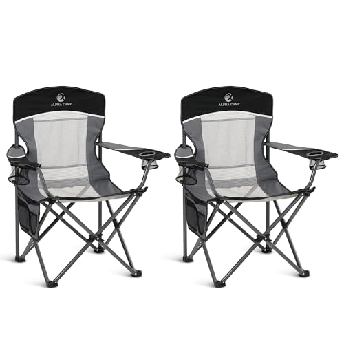 ALPHA CAMP 2PC Oversized Mesh Back Camping Folding Chair Heavy