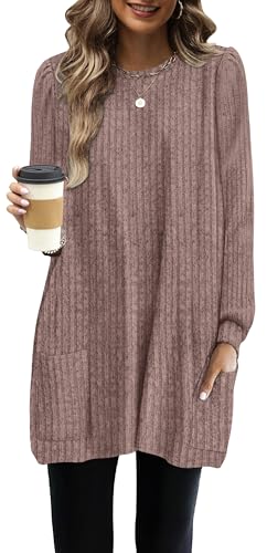 Image of OFEEFAN Long Sleeve Shirts for Women Long Sweaters with Pockets Tunic Tops Loose Fit