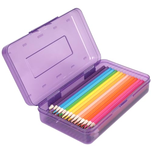 Case, Pencil Box, Plastic Pencil Boxes For Kids Adults Girls Boys, Hard Crayon Box Storage With Snap-tight Lid For School Office Supplies (clear Purple)