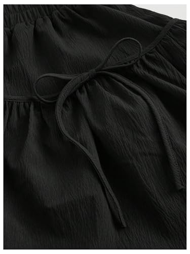 OYOANGLE Women's Cute Bow Skirt Elastic Waist Ruched Ruffle A Line Short Skirts3