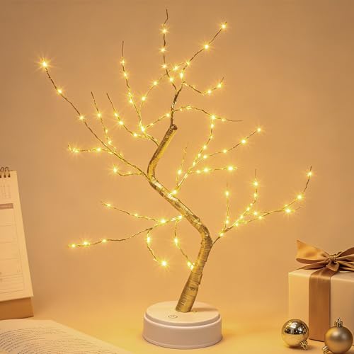 Kinamy Arbol LED Decorativo, Lámpara de Mesita de Decoración con 120 Luces, Alambre de Cobre Ajustable, Decoración del Hogar, Navidad, Crea un Ambiente Romántico y Cálido