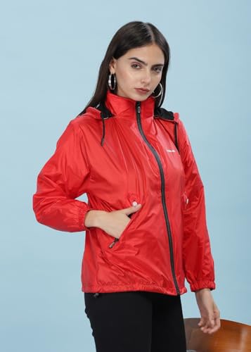 Image of Dollar Women's Polyester Solid Windcheater Jacket With Zipper Pockets and Detachable Hood