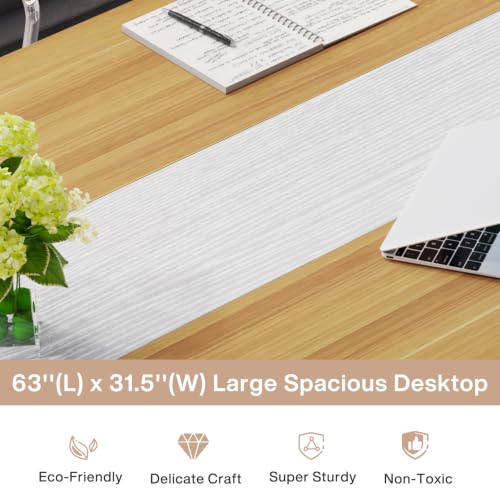 Image of Tribesigns Modern Computer Desk, 63 x 31.5 inch Large Office Desk Computer Table Study Writing Desk Workstation for Home Office, Light Walnut /White