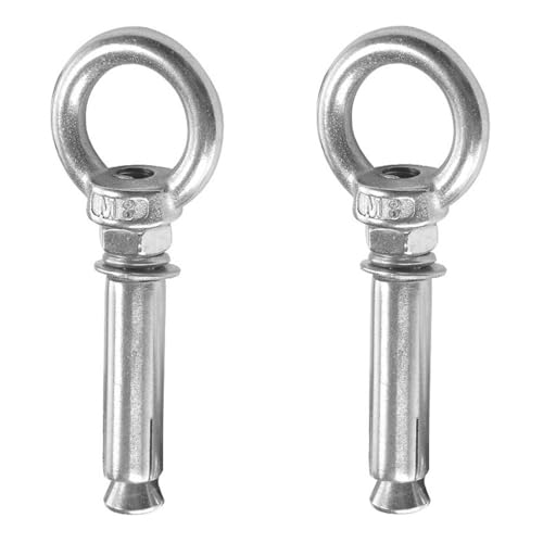 SEIWEI Concrete Wall Bolt Anchor Hook with Expansion Screw, 304 Stainless Steel Eye Bolts, Cement Wall Hanging Hook Fastener (2PCS, M8*100+M8*120), Silver