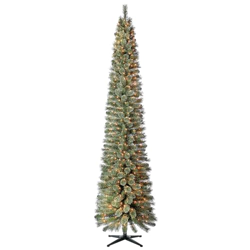 Home Heritage 9ft Stanley Slim Pre-Lit Pencil Christmas Tree &ndash; Artificial Pine with 500 White...