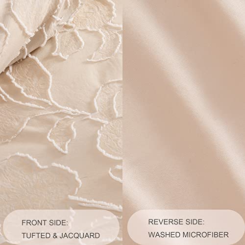 Noinoil Floral Tufted Queen Duvet Cover Set, 5 Pieces Soft Embroidery Shabby Chic Boho Bedding Set For All Seasons(1 Duvet Cover 4 Pillowcases,Beige) #TOP2