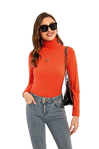 Image of Womens Long Sleeve Turtleneck T-Shirts Casual Lightweight Slim Fit Cozy Base Layer Top