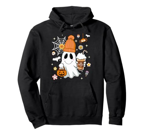 Autumn Men Women Cute Ghost Drinking Coffee Spooky Halloween p[J[