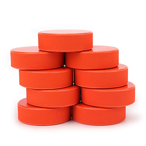 Faswin 9 Pack Ice Hockey Pucks, Training Hockey Pucks, Official Regulation, Orange