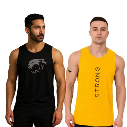 Image of Pack of 2 Sando For Men Men's Sleeveless Round Neck Vest - Pack of 2, Polyester Fabric, Quick Dry Gym & Casual Wear Gym Fit