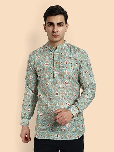 Image of Vardha Men's Cotton Printed Short Kurta with Comfortable Fit and Simple Style and Regular Look | Kurta for Men