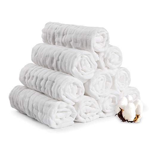 NKKFREY Baby Muslin Washclothsï¼ˆ10 Pack,12x12 Inchesï¼‰- Natural Muslin Cotton Baby Wipes - Soft Newborn Baby Face Towel for Sensitive Skin- Baby Registry as Shower Gift.