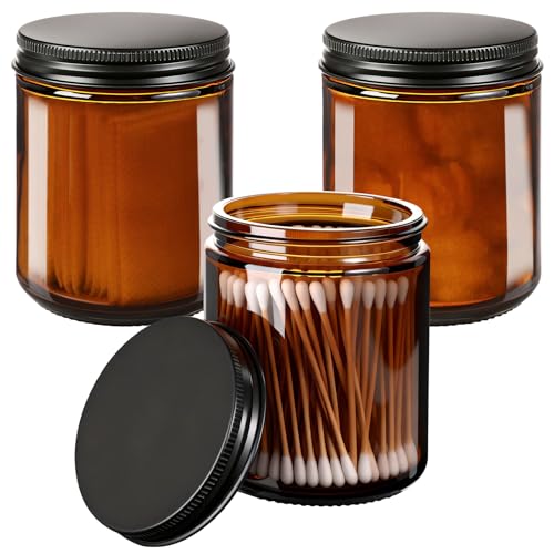 Vitreaux 8oz Amber Glass Jars with Airtight Lids (3 Pack) - Empty Candle Jars for Candle Making,Cosmetic Jars for Creams,Spice,Lotions & Salve