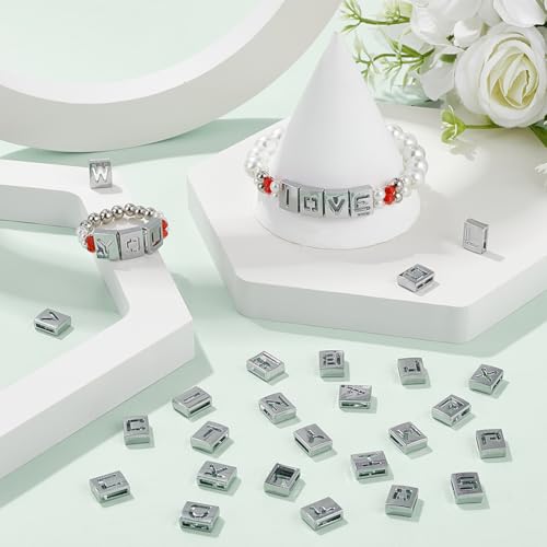 SUNNYCLUE 1 Box 52Pcs 26 Styles Silver Letter Bead Charms Alloy Alphabet Beads Bulk Metal Hollow Connector Letters Big Hole Alphabets A-Z Loose Spacer Beads for jewellery Making DIY Necklace Bracelet - Image 4