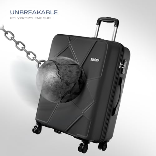 Image of Safari Pentagon Pro 8 Wheels Checkin Trolley Bag, Hard Case Polypropylene 360º Wheeling Luggage for Men & Women, Travel Suitcase, Trolley Bags, Black, Large 75Cm Size| Spinner Wheel
