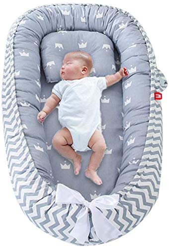 Alexo Baby Lounger Nest Portable Crib and Bassinet Perfect for Co Sleeping,Super Soft and Breathable Newborn Lounger Cushion Suitable from 0-12 Months - Detachable & Machine Washable (Gray)