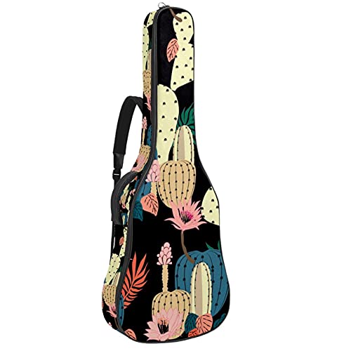Housse guitare basse et acoustique imperméable à fermeture éclair et motif cactus noir