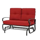 Oakmont Outdoor Glider Rocking Bench 2 Person Patio Loveseat Steel Frame Furniture Set with Removable Cushion for Patio, Garden, Yard, Porch (Red)