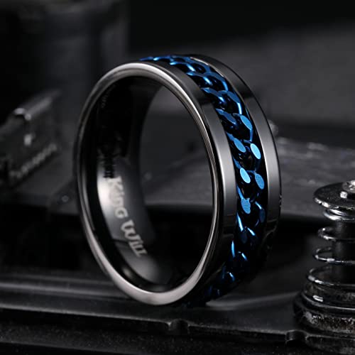 Image of King Will Black /Blue Stainless Steel 8mm Rings for Men Center Chain Spinner Ring, Size 7-14