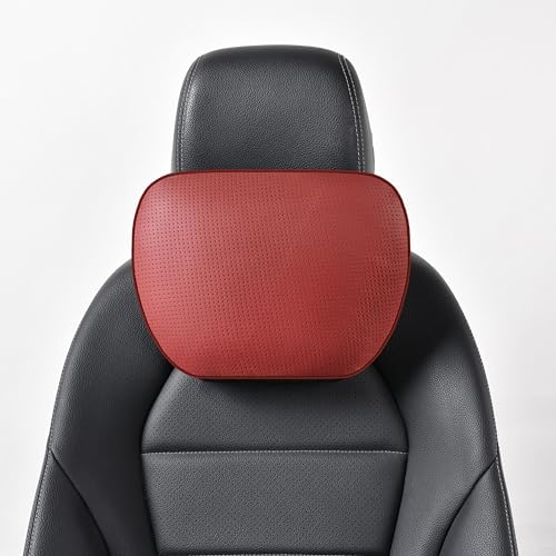 POKSRI Genuine Leather Car Neck Pillow for headrest,Support Drive Seats