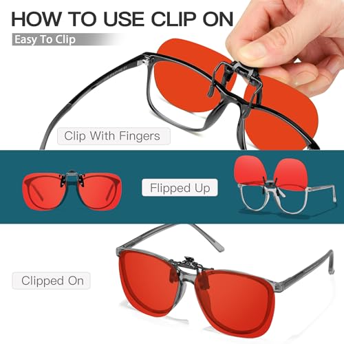 Image of Trysee Square Clip-On Flip-Up Blue Light Blocking Glasses for Eyes Strain /Light Sensitive TS1008