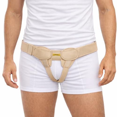 URIEL Double Sided Hernia Belts for Men - Inguinal Hernia Belt for Men, Pre and Post Surgery Truss, Size Medium, Cream (35.3-39.5 Inches)