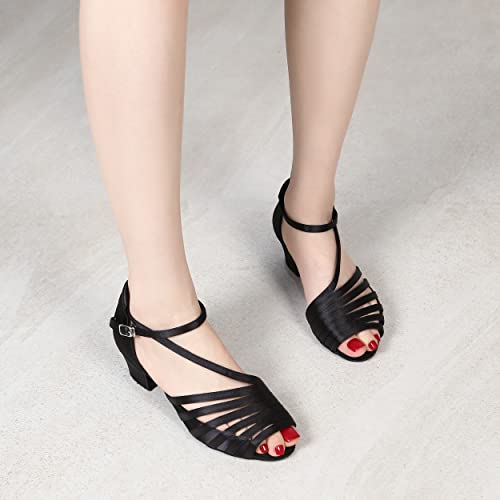 Tlunlove Low Heel Ballroom Dance Shoes Women Salsa Latin Bachata Swing Practice Dancing Shoes Comfortable Dance Heels Cuban 1.5Inch (6, Black) #TOP3
