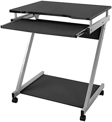 VASAGLE Computer Desk Mobile, Writing Desk Z-Shaped, PC Table for Small Spaces, Workstation whit Sliding Keyboard 4 Wheels, Easy Assembly, for Home Office Black LCD811B