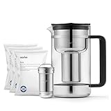 Aarke Purifier Large 1.66L Glass Pitcher Bundle w/Steel Filter, BPA-Free, 4 Pure Refill Granules - Filters Heavy Metals