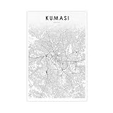 QOGDAF Kumasi Ghana-Karte, Leinwand-Poster, Schlafzimmer, 