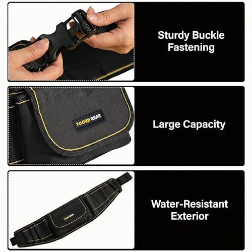 Image of TOUGH GEAR 2.0 Pro Series Heavy Duty Tool Belt Waist Bag 600x145x50 mm, Durable Oxford Polyester Multi-Pocket Tool Storage Pouch with Adjustable Belt for Electrician, Technician & Repair Work.