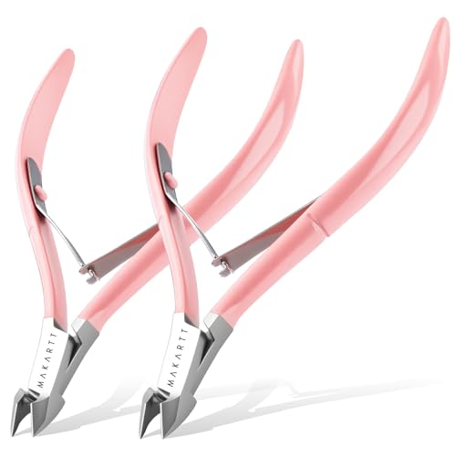 Makartt Cuticle Nippers - 7mm Blade Cuticle Trimmer with Dual Springs & Ergonomic Handle, Sharp Full Jaw Professional Nail Care Kit for Salon Home Use, Pink, 2 Pack