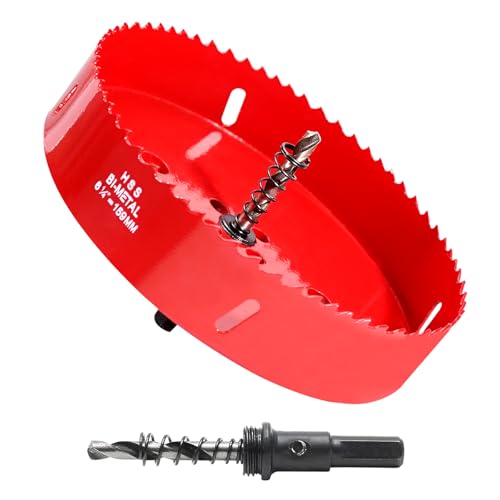 HYCHIKA 6-1/4 Inch/159mm Hole Saw,Bi-Metal Cutter Hole Max Cutting Depth 32mm with 1 Arbor Drill Bit for Wood Cutting Cornhole Plastic Drywall Boards Fiberboard 1 6-1/4 inch