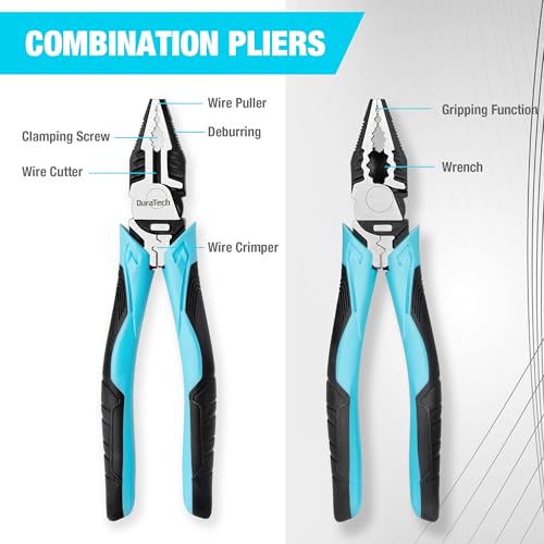 DURATECH Tangen Set 3-delig Combinatietang 200 mm Punttang 160 mm Zijkniptang 160 mm Hoge Hefboomtangen Professionele Tangenset voor Doe-het-zelvers, Professionals, DIY, Reparatie - Afbeelding 5