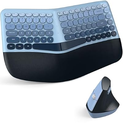 MOFII Wireless Ergonomic Keyboard & Mouse Combo – Split Curved Keyboard with Wrist Rest (All-Day Comfort) + Wireless Vertical Ergonomic Optical Mouse, Compatible with PC/Laptop/Desktop- Blue Gradient