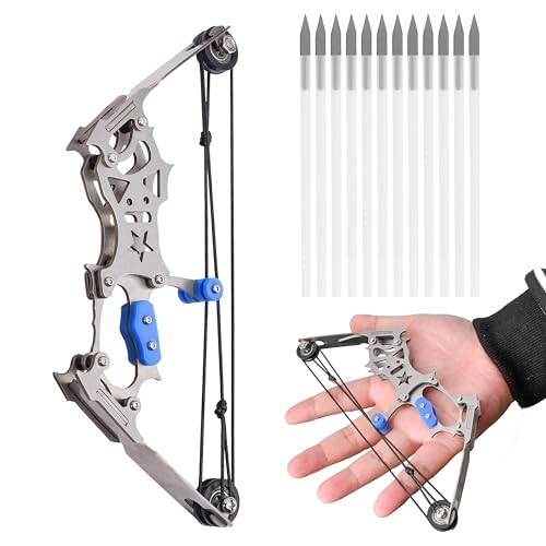 5.9"/6"/9"/9.5" Compound Bow and Arrow Set with 8/12 Arrows Archery Bow Set Left and Right Hand Compound Bow Stainless Steel Hunting Bow RH/LH for Target Shooting Practice Archery Fun Games (5.9"bow)
