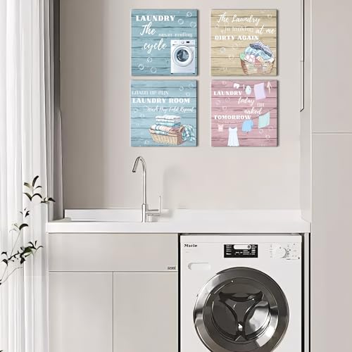 Laundry Room Canvas Wall Art, 12"x12" Funny Laundry Rules Prints Canvas Wall Decor, Rustic Laundry Funny Quotes Poster Printing Artwork for Washroom Bathroom Cleaning Room Laundry Room, Set of 4 - Image 6