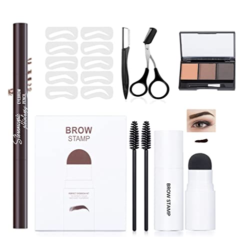 Eyebrow stencil kit for beginners Eye Brow Stamping Kit One Step Brow Stamp Kit Eyebrow Powders Kit with 10 pcs eyebrow stencils, Waterproof Perfect Eyebrow Kit