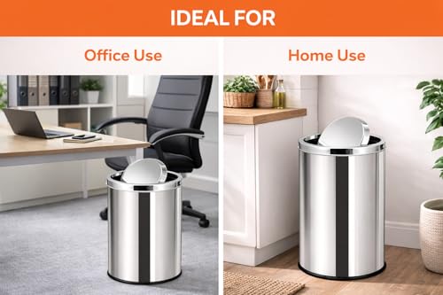 Image of ROYAL SAPPHIRE Stainless Steel Trash can,Bathroom Trash can with lid，Small Trash Can with Flipping Lid, 2.4gallon,Garbage cans for Kitchen，Living Room.