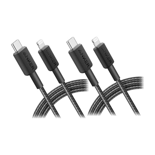 Anker 322 USB-C to Lightning Cable Braided MFi Certified iPhone Charger Cord for iPhone 15, 14, 13, 12, 11, iPad, AirPods – Durable Fast Charging Data Sync Cable Long Length – Black, 6ft, Pack of 2