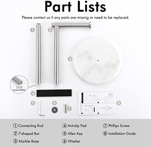 KES Toilet Roll Holder Free Standing with Marble Base, Bathroom Toilet Paper Holder Toilet Roll Stand SUS304 Stainless Steel Brushed Finish, BPH284S1-2