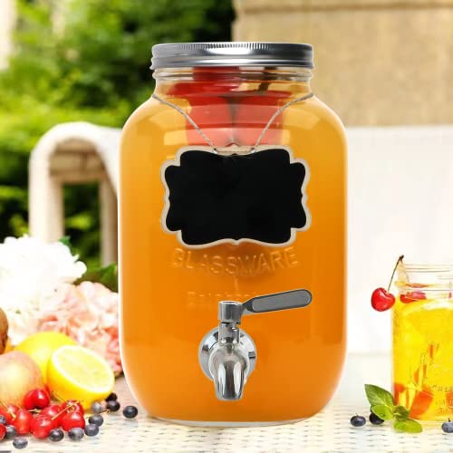 Accguan 1-Gallon Drink Dispenser,Glass Water Dispenser with Tin Lid and Stainless steel faucet,Black Iron Frame,Mason Drink Dispenser for Parties, Picnics, Barbecues and Daily,2 pack - Thumbnail 5